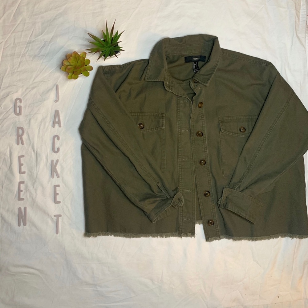 Cropped green jean jacket